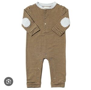 Black & Tan Stripe Henley Romper One Piece